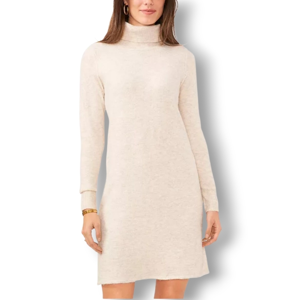 Vince Camuto Elegant Cream Turtleneck Dress